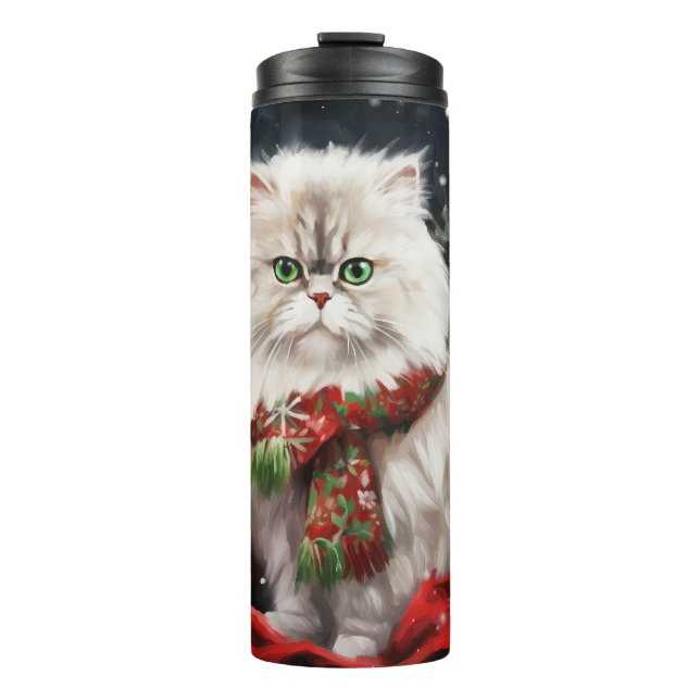 Termo Gato Persa en Navidad con nieve (Anverso)