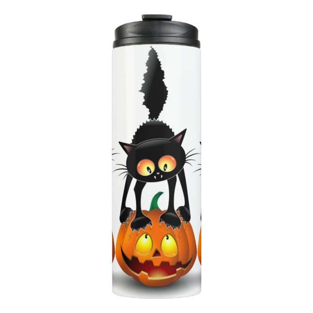 Termo Gato Personalizado asustado de Halloween en calaba (Anverso)