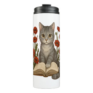 Termo Gato ratón � Gato lindo leyendo con amapolas para
