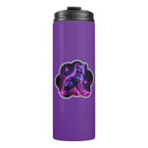 Termo Gato siamés neon púrpura con ojos azules y Starbur
