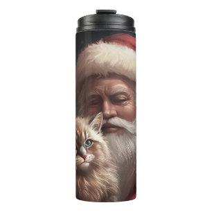 Termo Gato Siberiano con Santa Claus Navideño Festivo