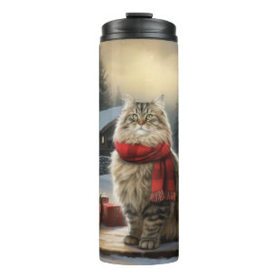 Termo Gato siberiano en Navidades de nieve