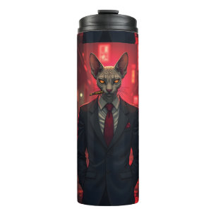 Termo Gato Sphynx Neon Noir al Estilo Mafioso