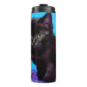 Termo Gato Van Gogh y flores
