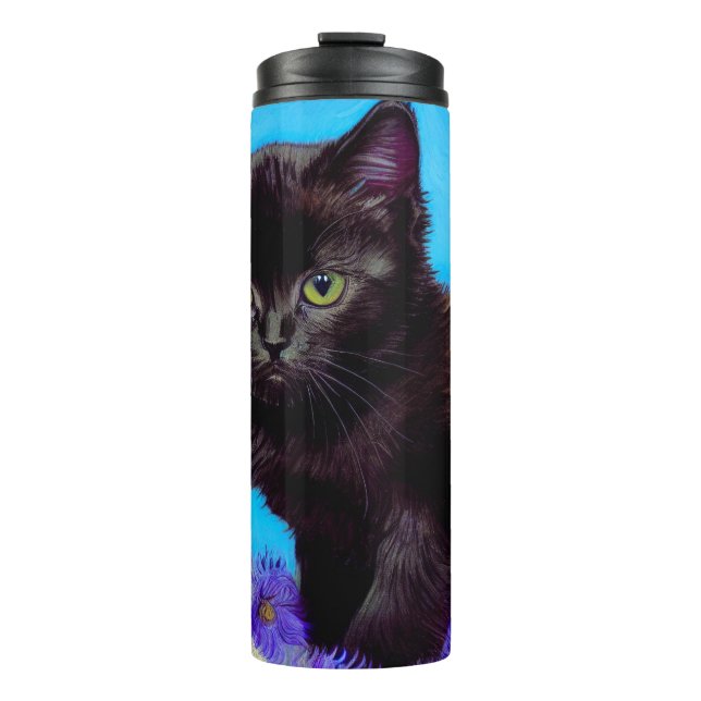 Termo Gato Van Gogh y flores (Anverso)