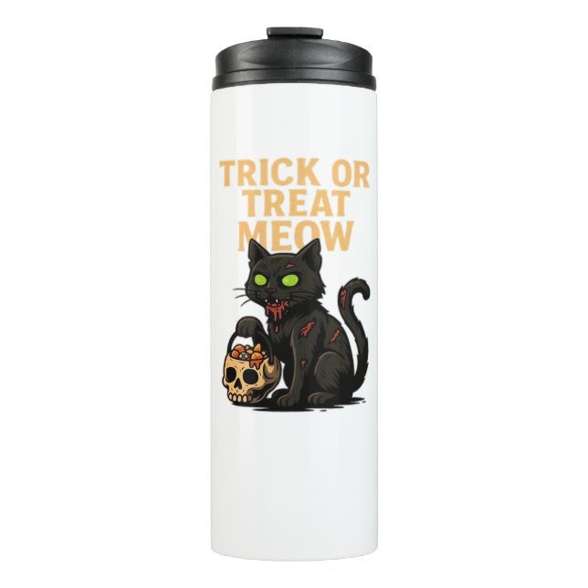 Termo Gato zombi - Diseño de Halloween Trick o Tret Meow (Anverso)