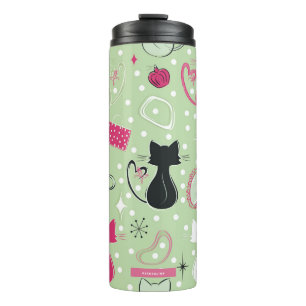 Termo Gatos de corazón verde de mediados del siglo