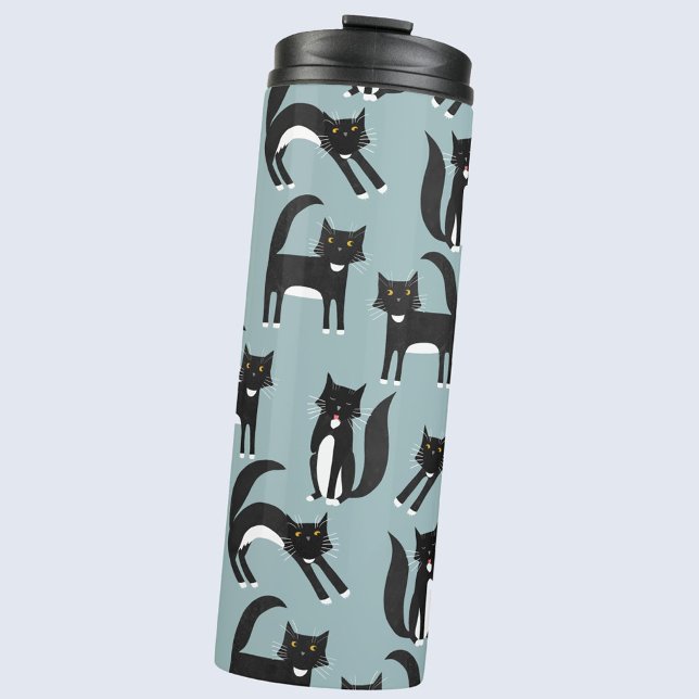 Termo Gatos de Tuxedo en blanco y negro (Black and white tuxedo cat pattern thermal tumbler water bottle)