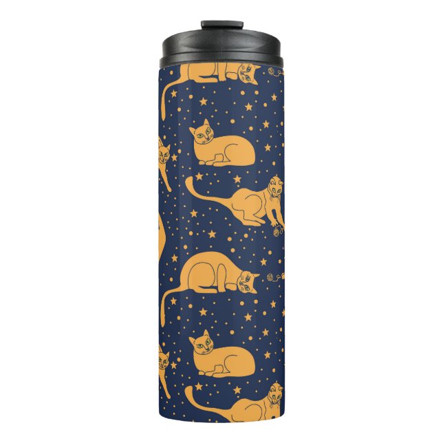 Termo Gatos divertidos, estrellas, patrón espacial. (Anverso)