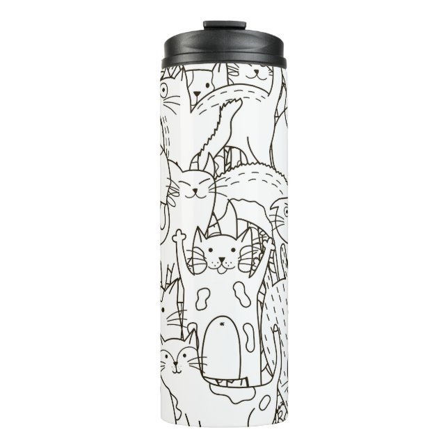 Termo Gatos Doodle: blanco y negro. (Anverso)