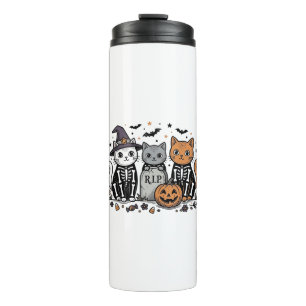 Termo Gatos Esqueleto Lindos Halloween Grabado Vintage C