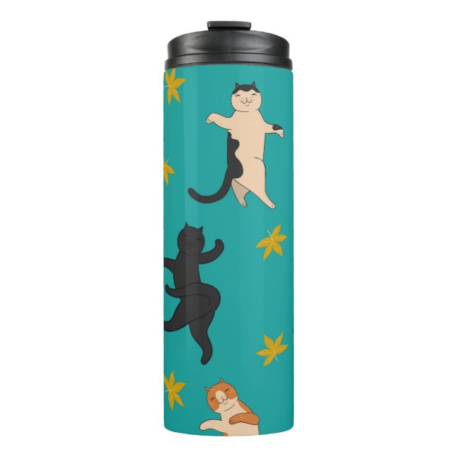 Termo Gatos, follaje otoñal, lindo patrón (Anverso)