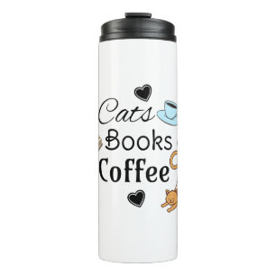 Termo Gatos, Libros y Café Lindos