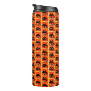 Termo Gatos negros de Halloween cuadrados naranjas dibuj