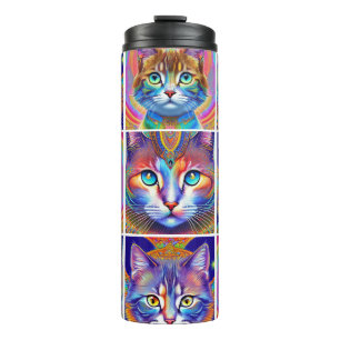 Termo Gatos Reales Coloridos Psicodélicos
