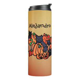 Termo Gatos y calabazas personalizados en Halloween
