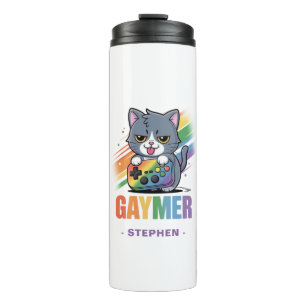 Termo Gaymer - Gato de juegos de arcoiris con consola   