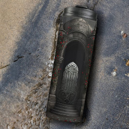 Termo Gazebo, cementerio gótico con rosas rojas en la no