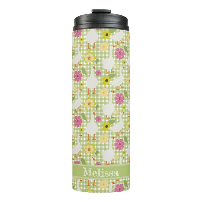Termo Geese lindo con flores dibujadas a mano - Green Ch (Anverso)