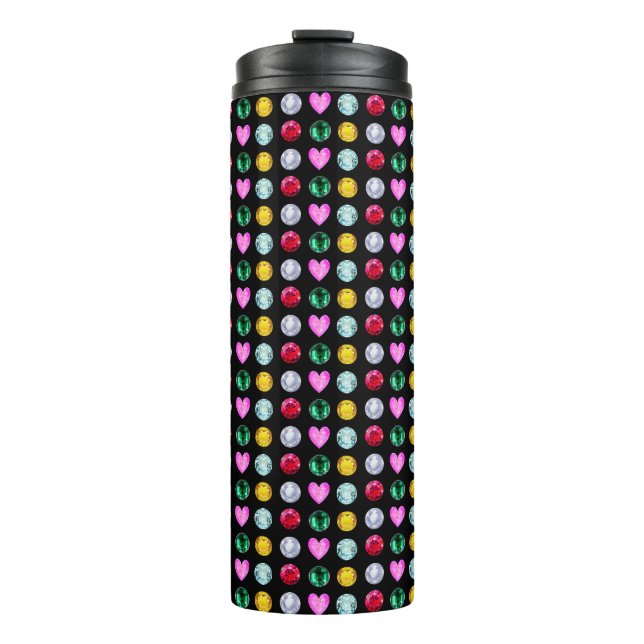Termo Gemas multicolores elegantes en negro (Anverso)