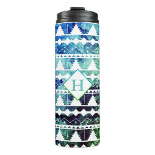 Termo Geode azteca azul azteca moderna con inicial