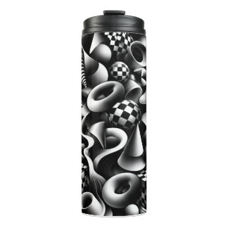 Termo Geometría monocroma hipnótica – Ilusión óptica 3D