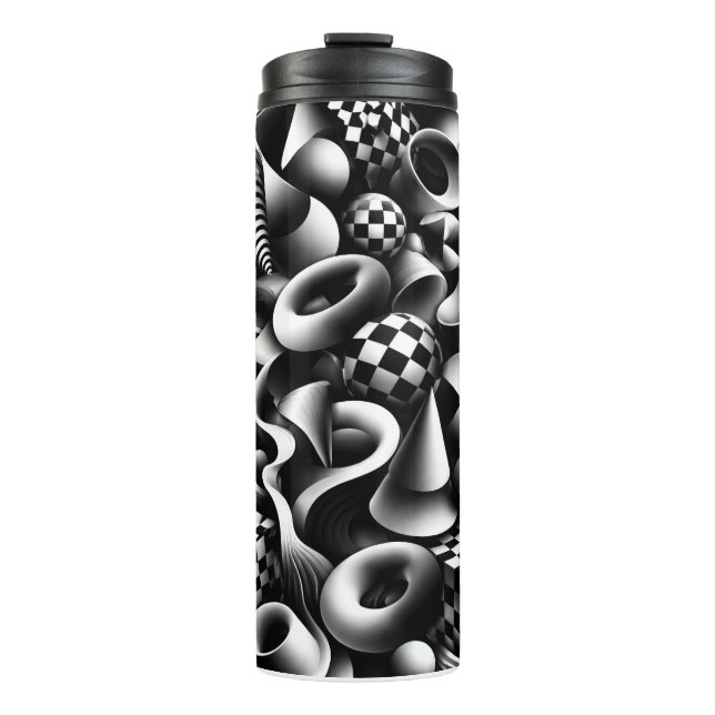 Termo Geometría monocroma hipnótica – Ilusión óptica 3D (Anverso)