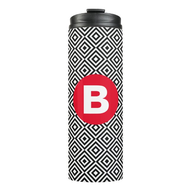 Termo Geometric Black and White Pattern Red Monogram (Anverso)