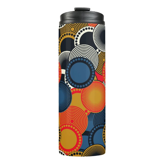 Termo Geométrica Retro: Armonía de Círculos Dorados (Anverso)