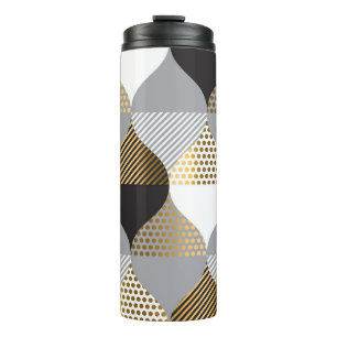 Termo Geométrico de lujo: negro, patrón oro