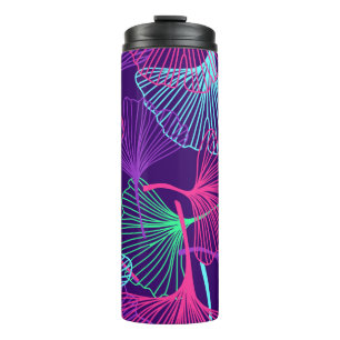 Termo Gingko tropical floral deja el fondo en neón c