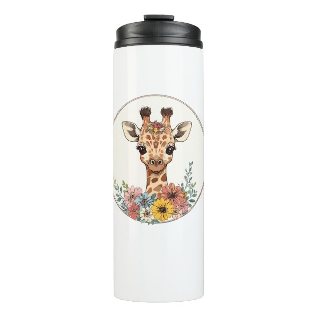 Termo Girafa Adorable Con Flores (Anverso)