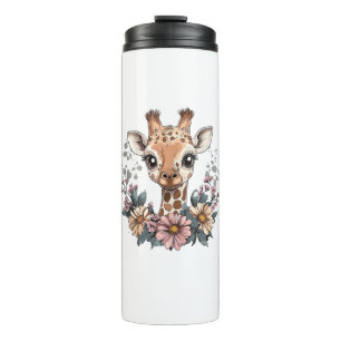 Termo Girafa Adorable Rodeada De Flores _6