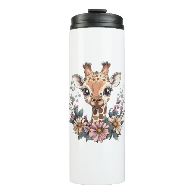 Termo Girafa Adorable Rodeada De Flores _6 (Anverso)