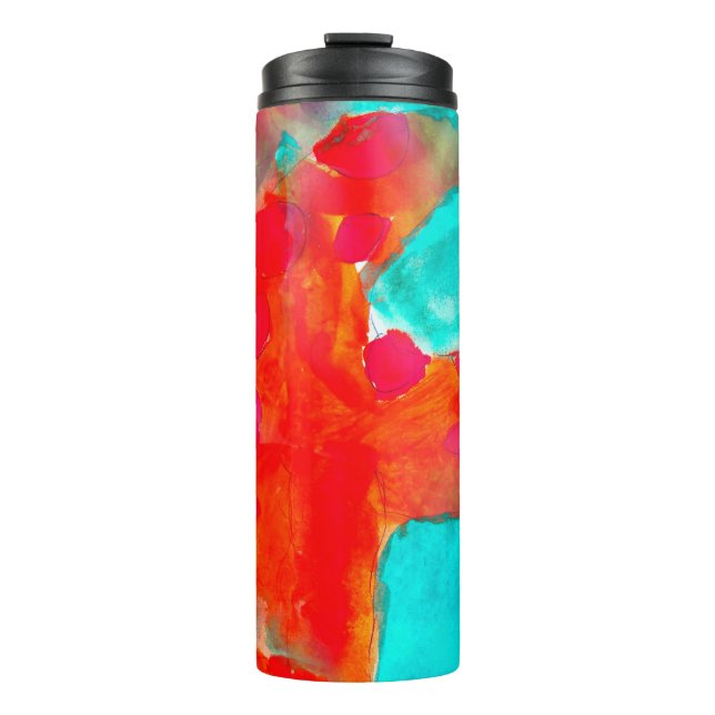 Termo Girafa sin foco, azul, acuarela naranja (Anverso)