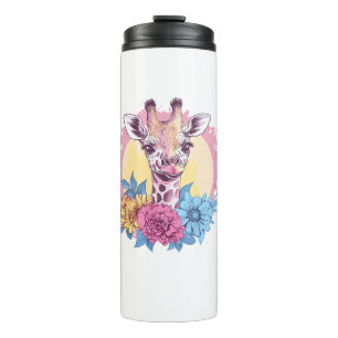 Termo Giraffe Con Colorido Fondo Floral