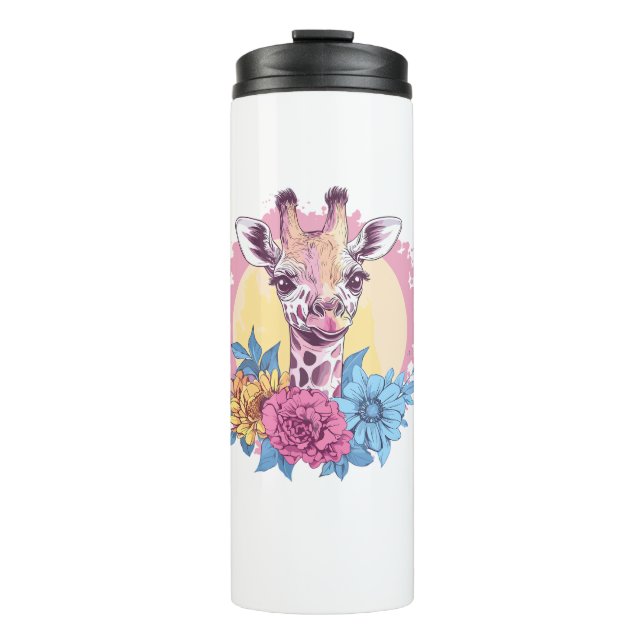 Termo Giraffe Con Colorido Fondo Floral (Anverso)