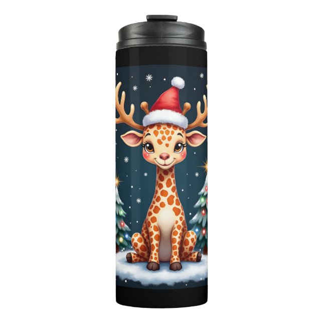 Termo Giraffe Gorra de renos Santa Christmas Tree Funny  (Anverso)