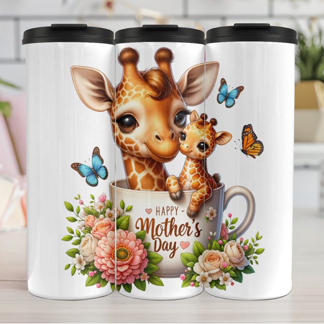 Termo Giraffe Mom: Calf, Flores, Día de la Madre (Subido por el creador)
