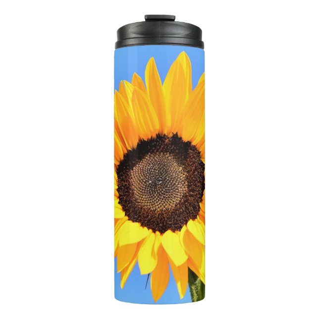 Termo Girasol amarillo contra el sol en el cielo azul -  (Anverso)