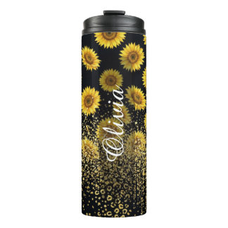 Termo Girasol Negro Personalizado Brillo 16oz