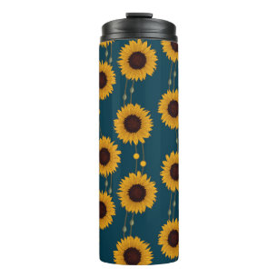 Termo Girasoles Amarillos Art Nouveau Retró Floral Rayas
