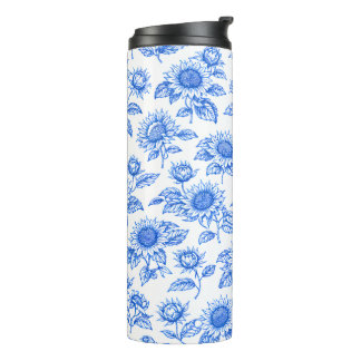 Termo Girasoles elegantes Toile du Jouy – Botánico Azul 