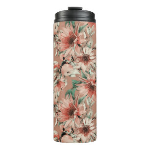 Termo girasoles, manzanas: patrón de acuarela otoñal