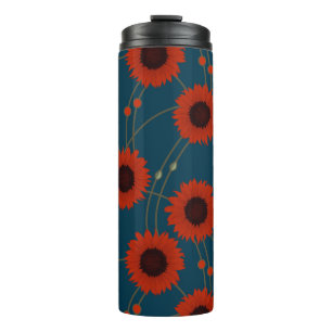Termo Girasoles rojos florales retro al azar Art Nouveau