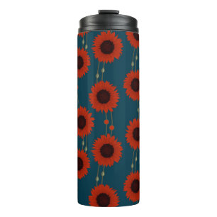 Termo Girasoles rojos florales retro Art Nouveau
