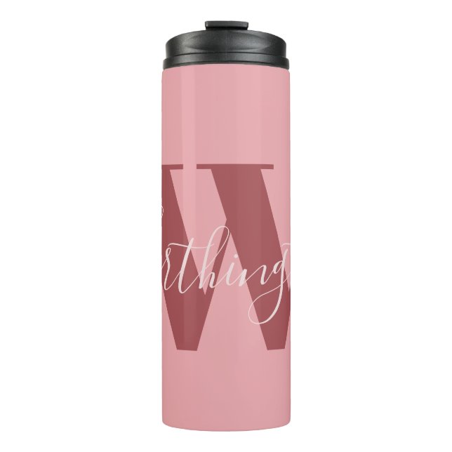 Termo Girly Monograma y Nombre Rojo rosa (Anverso)