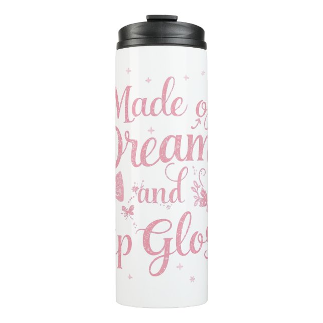 Termo Girly Pink Bow "Dreams and Lip Gloss" Quote (Anverso)