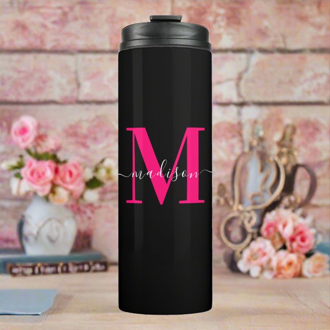 Termo Girona Negro y negrita Monograma rosa caliente ini (Subido por el creador)