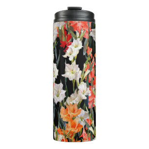 Termo Gladiolus multicolor: acuarela de fondo negro